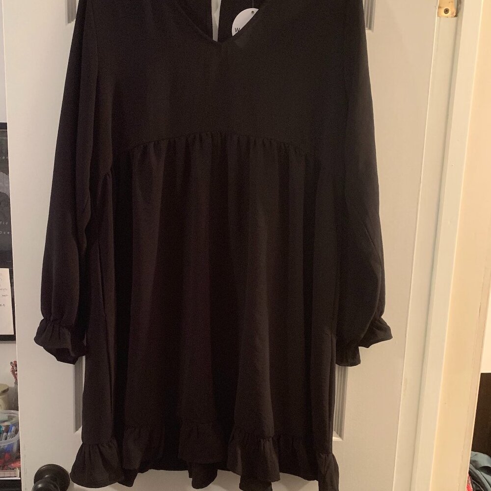Black Babydoll Ruffle Trim Dress, Size Large
